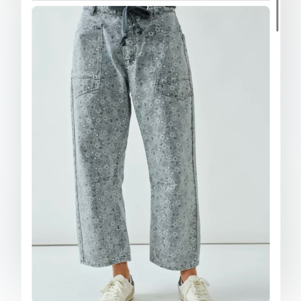 Paisley denim Barrel-leg cropped jeans